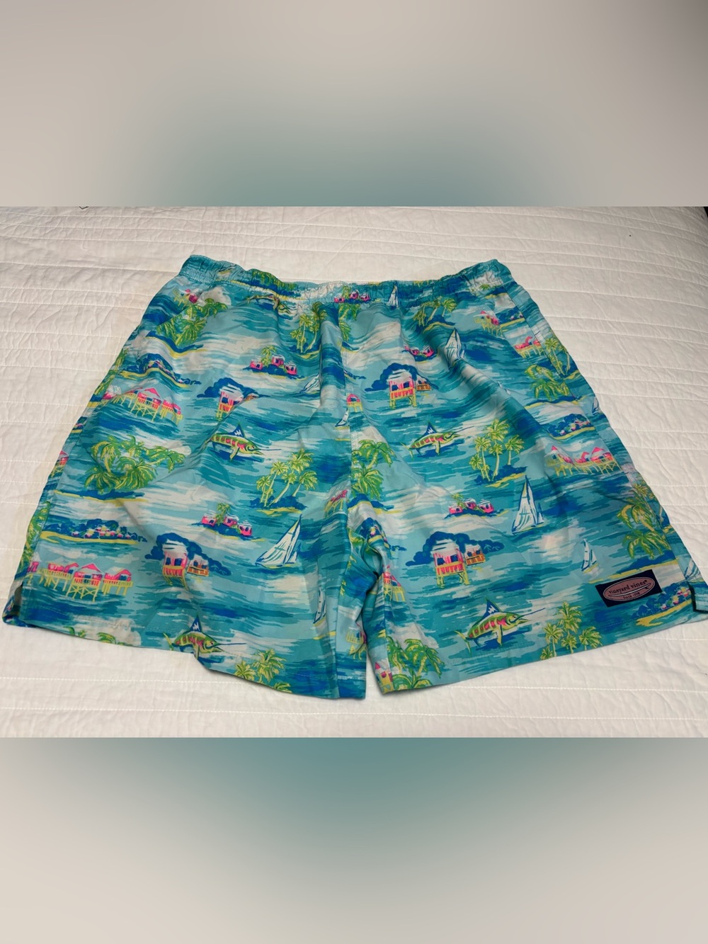 Vineyard Vines Coastal Print Blue Green Hot Pink Board Shorts Large